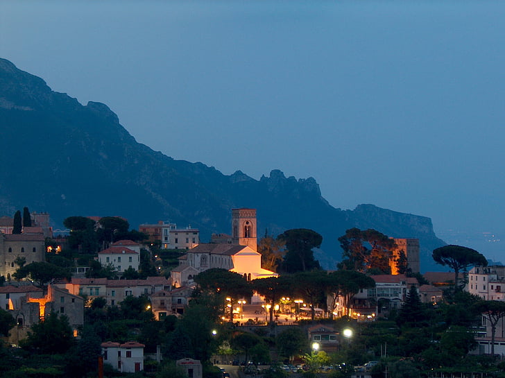 Ravello, Amalfitana, Italia, romantice, coasta, Marea Mediterană, seara