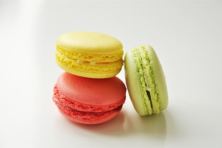 three, assorted, green, red, macaroons, dessert, sweets