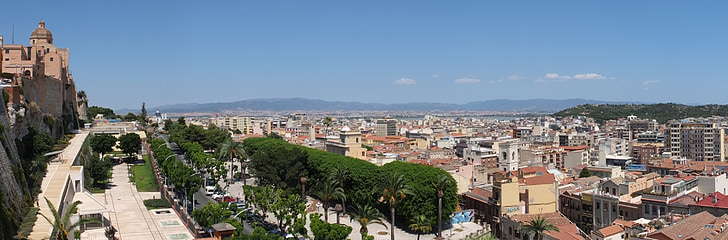Cagliari, Sardunya, Şehir duvar, eski şehir, duvar, Panorama, Cityscape