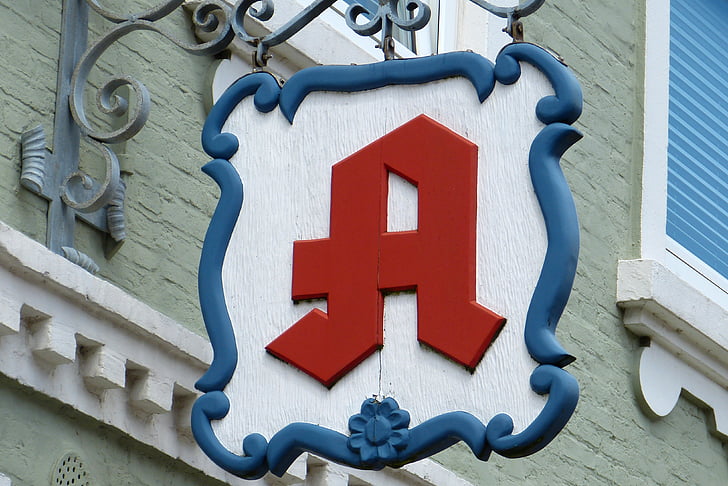 щит, Föhr, аптека, стар, селски, медицински