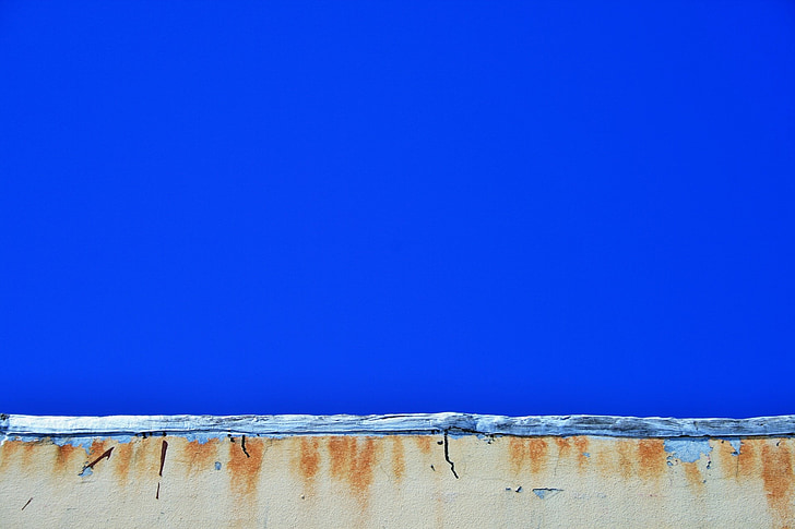 ēka, sienas, iekrāso, rūsa, pārcietusi, debesis, zila