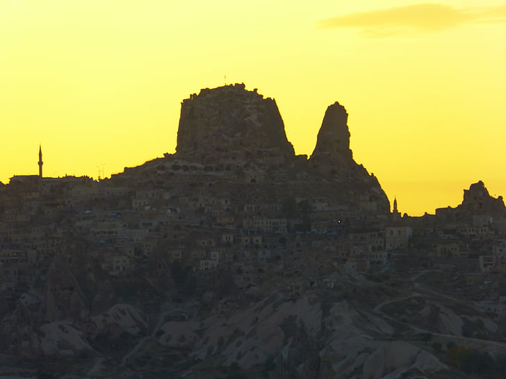 Uchisar, staden, Mountain, slott, Cappadocia, Nevsehir, Turkiet