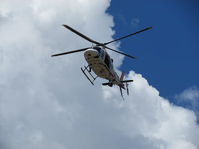 helicopter, sky, clouds, blue, aircraft, propeller