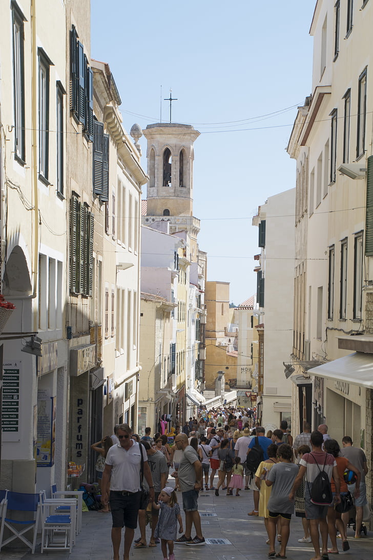holiday, city centre, minorca, street, town, architecture, tourism