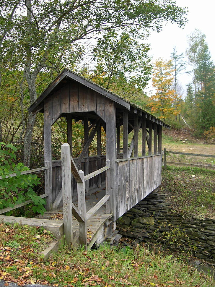 puente cubierto, caída, Vermont, campo, temporada, país, Creek