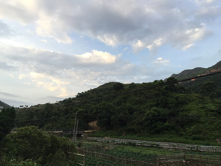 Jiangnan, montanha, nuvens, céu