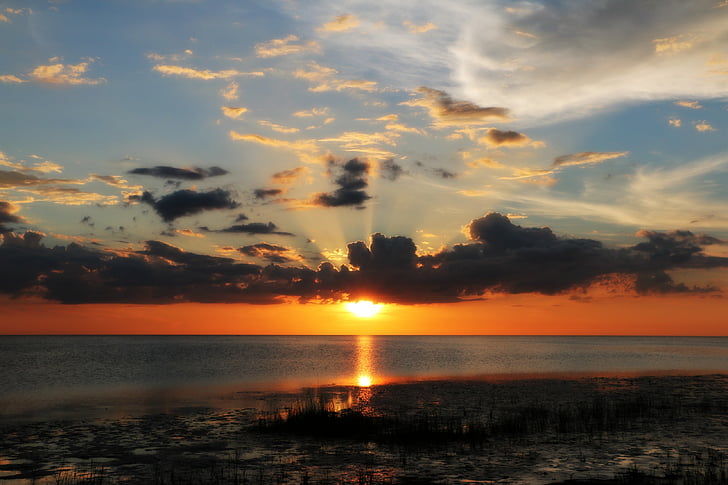 gulfofmexico, Západ slunce, pláž, barevné, obloha