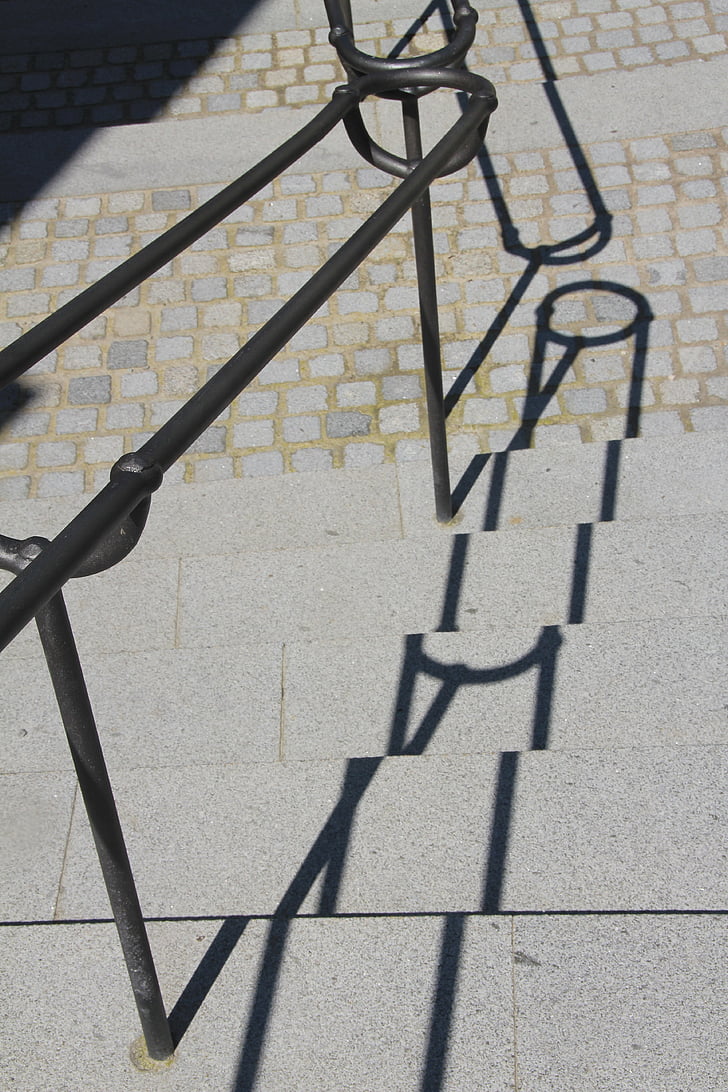 railing, shadow, sun, stairs, staircase, gradually, rise