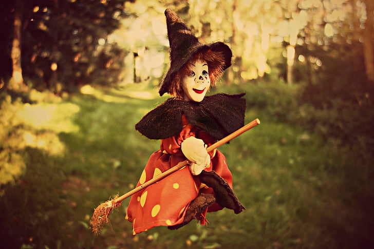 ragana, šluota, raganos kepurė, lėlės, žaislas, žaislas ragana, moterų ragana