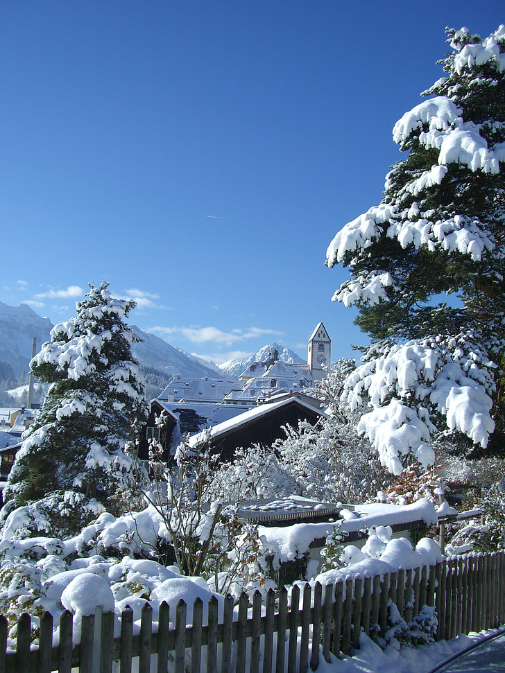 Torre de mang St, Füssen, Inverno, mágica da neve