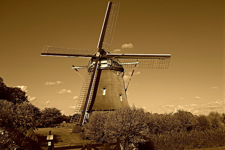 Molí de vent, Molí, Molí de vent holandès, històric, de zwaan, Ouderkerk aan de amstel, Holanda