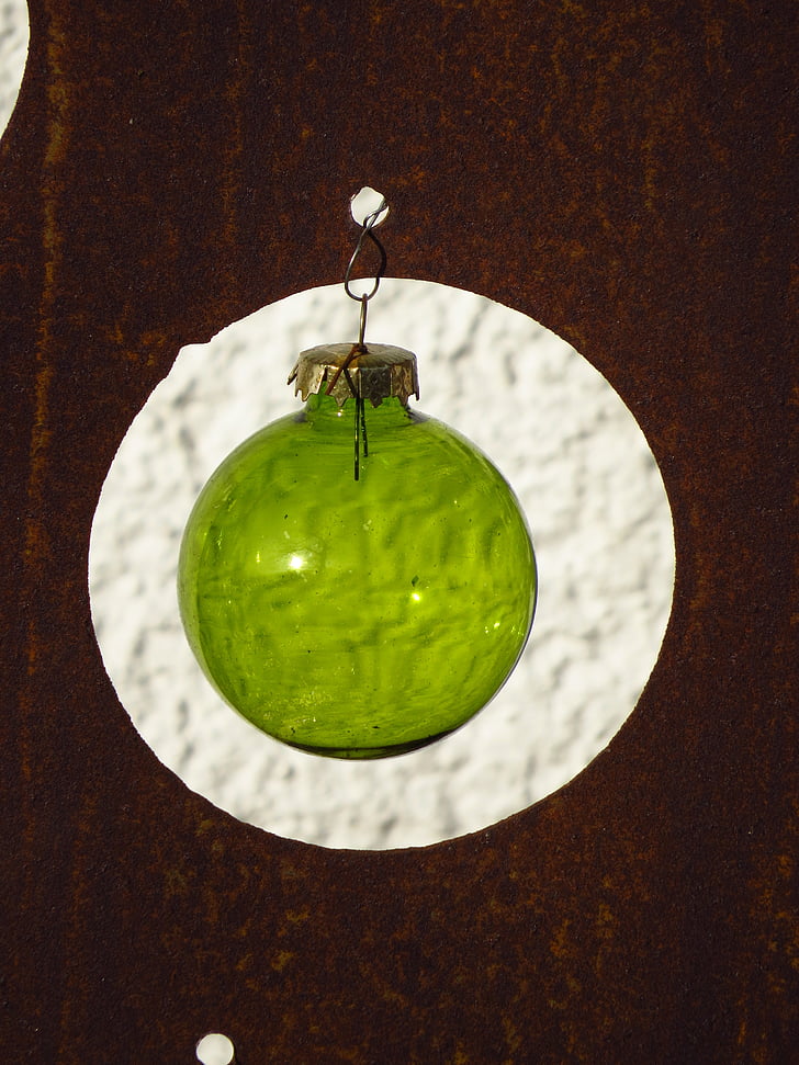 palli, klaaskuul, läbipaistev, roheline, sõltuvad, weihnachstkugel, jõulude ajal