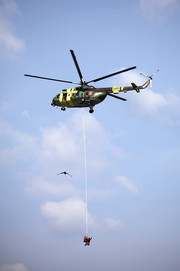 helicopter, rope, load, rescue, the sky