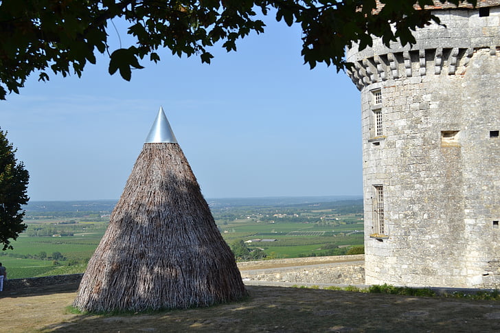 Hay, tumpukan jerami, Monbazillac, Castle, Dordogne, Menara, Prancis