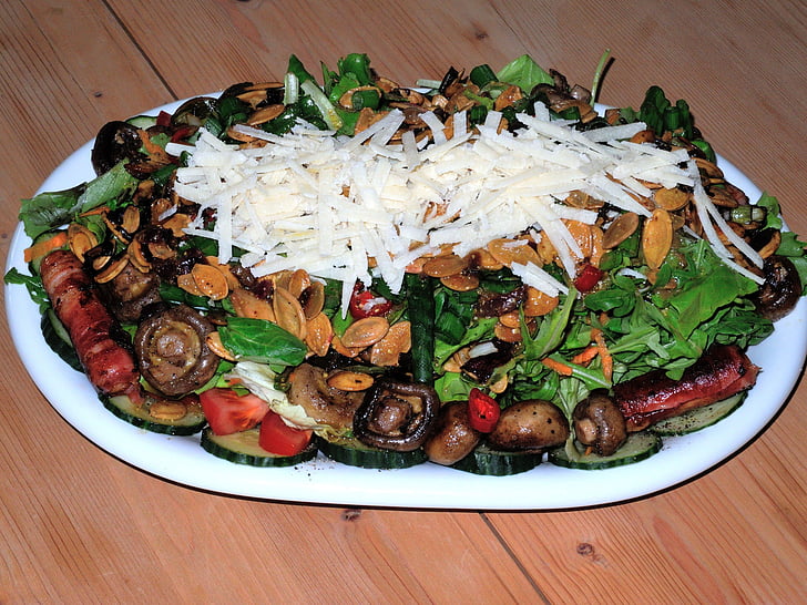 salad, mushrooms, rocket, parmesan, eat