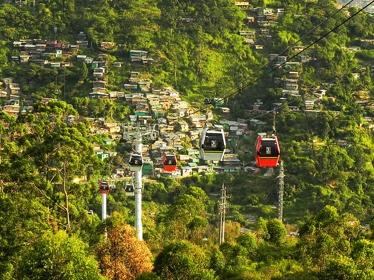 kabel, bil, Medellín, Colombia, slum, metrocable, Antioquia