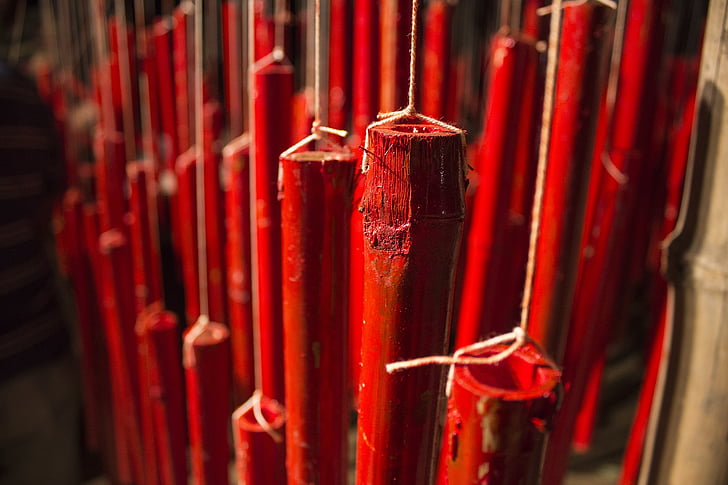 bambu, bansh, merah, merah bansh, string, menggantung, dekorasi