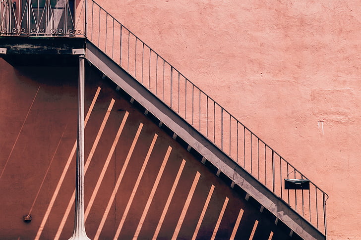 estrutura, arquitetura, escadas, escadaria, nu, -de-rosa, parede