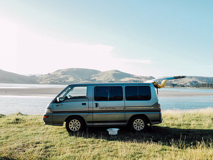 vehicle, van, adventure, travel, trip, lake, water