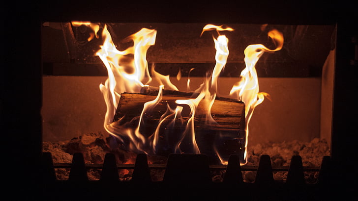 burning, wood, fireplace, fire, flame, bonfire, dark