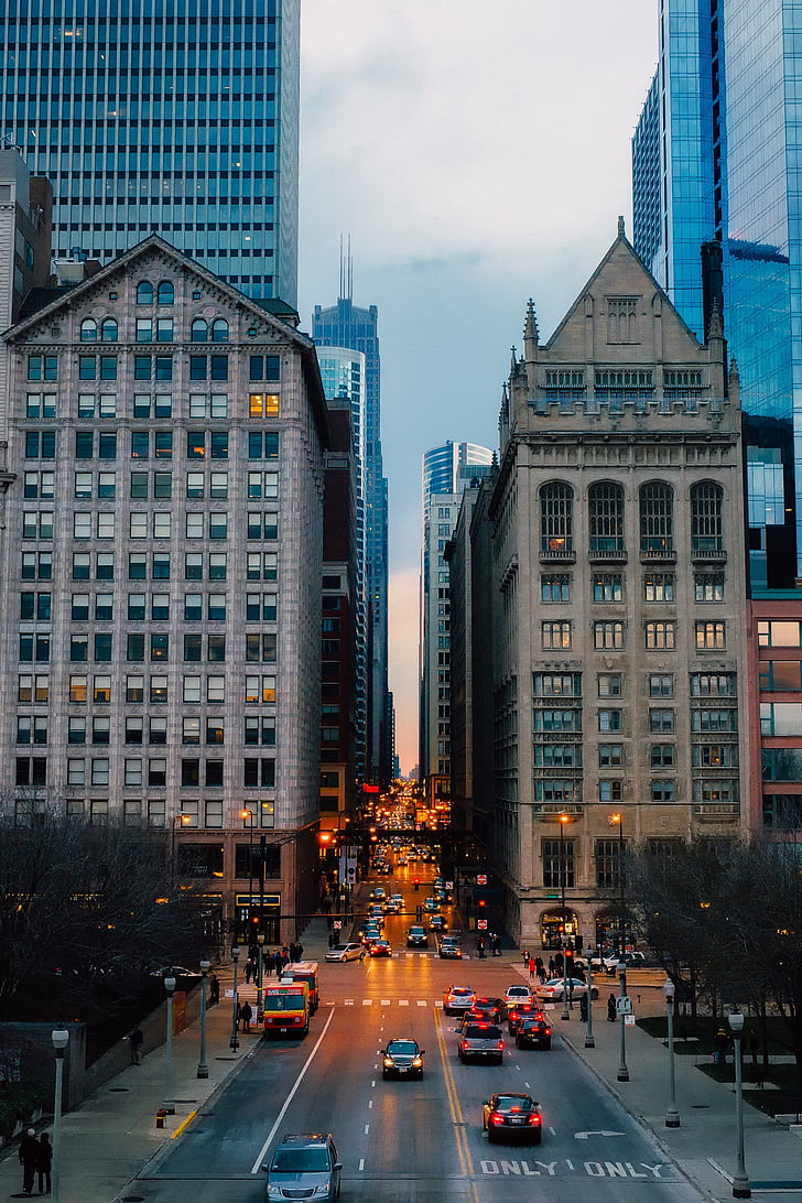 Chicago, Illinois, város, városi, épületek, felhőkarcoló, Skyline