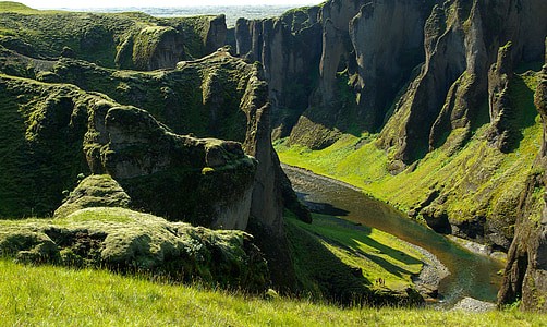 アイスランド, キャニオン, 峡, 急流, 休憩, 自然, 山