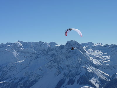 paragliding, paraglider, winter, fly, sport, air sports, sky