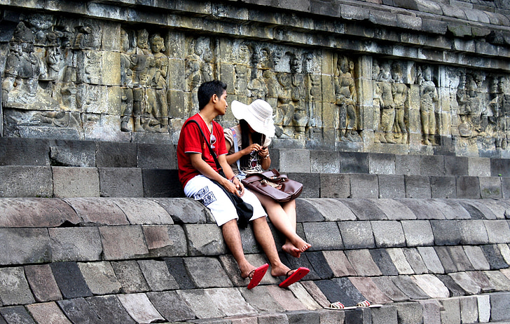 couple, boy, girl, sitting, resting, persons, java