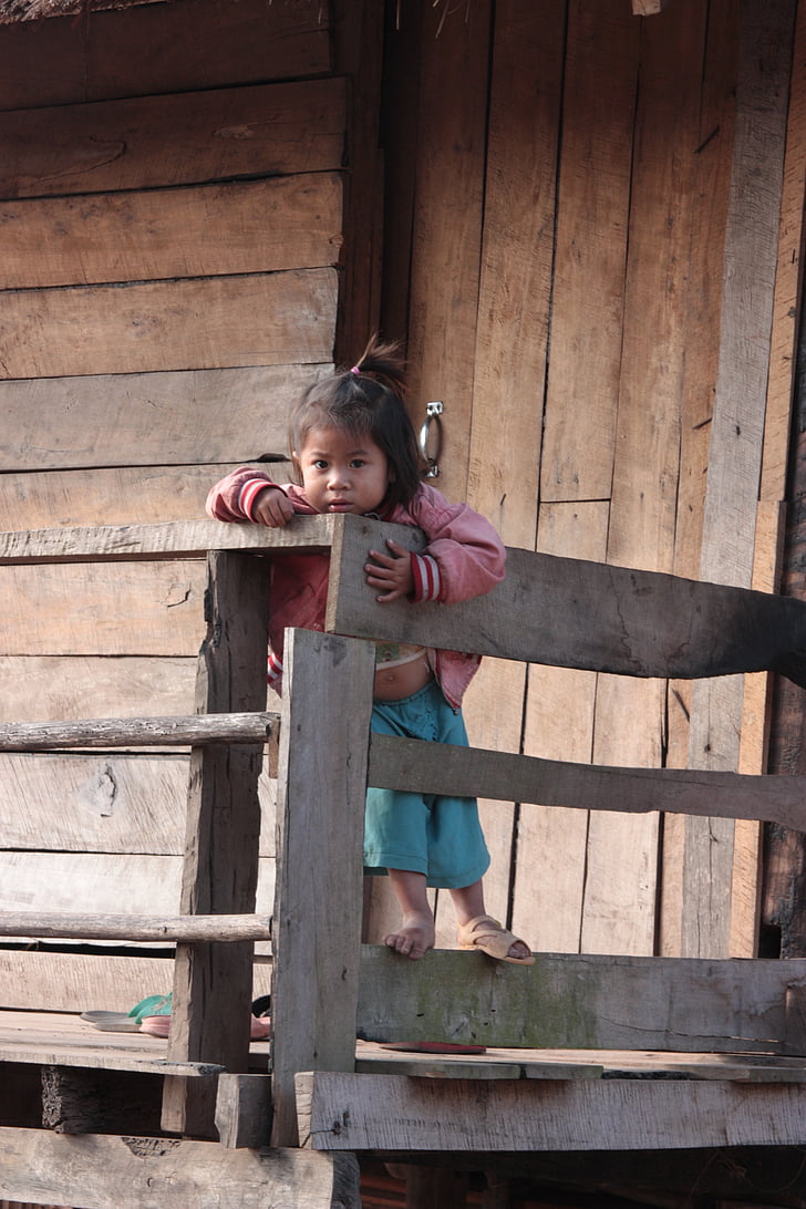 Asia, Laos, barn, Flicka, Söt, liten, lite