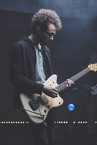 man, playing, electric, guitar, stage, music, male