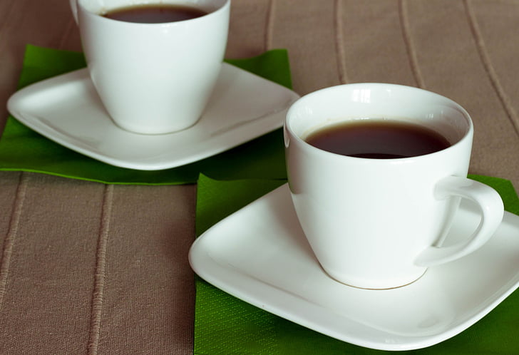 tea, teacup, green, brown, two, white, porcelain