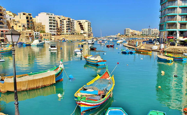 Malta, vattenvägar, docka, vatten, Sky, land, utanför