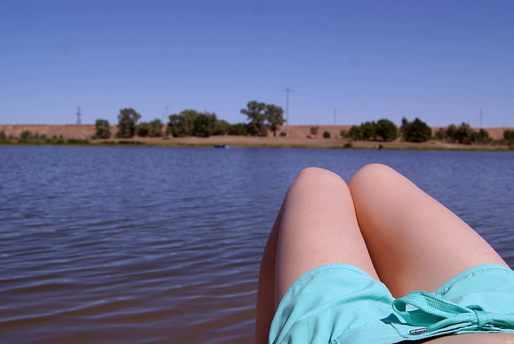 legs, river, summer, landscape, river bank, young woman, women