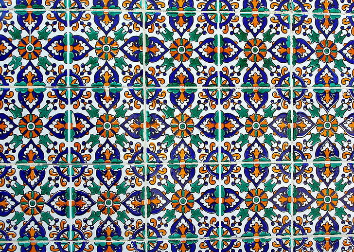tunisia, tiles, earthenware, wall decoration, blue, ceramic