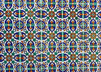 Tunesië, tegels, aardewerk, wanddecoratie, blauw, keramiek