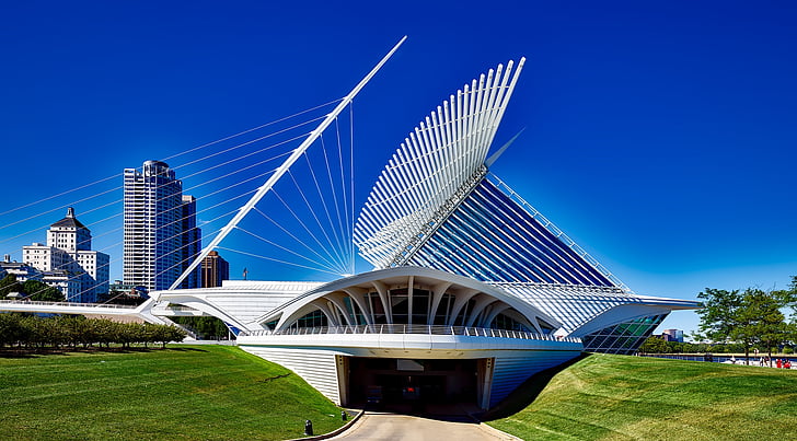 Milwaukee, Wisconsin, konstmuseum, landmärke, moderna, arkitektur, byggnader