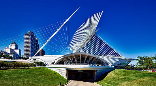 Milwaukee, Wisconsin, Kunstmuseum, vartegn, moderne, arkitektur, bygninger