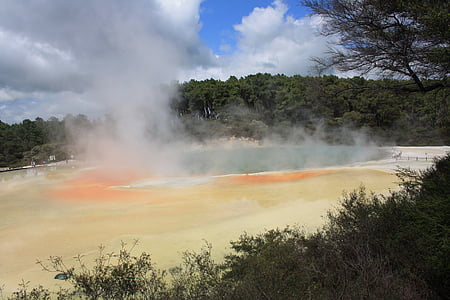 hot springs, rotorua, volcanic, geothermal, boiling, thermal, steam