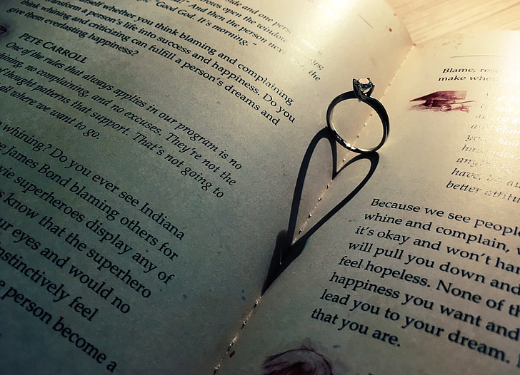 meilė, knygos, žiedai, Romantika, formos, širdies, popieriaus