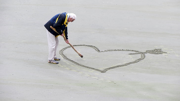 amore, persone anziane, il cuore di, Pensione, passione, spiaggia, Oldies
