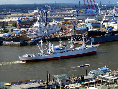 nave, contêiner, Elbe, marinheiro, Porto, navio porta-contentores, do transporte