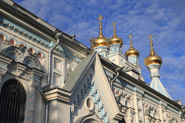 Latvija, Daugavpils, cerkev, pravoslavne, križ, zlata, čebula