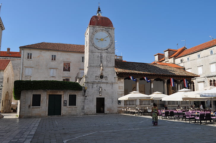 clock tower, trogir, croatia, architecture, travel, old, building