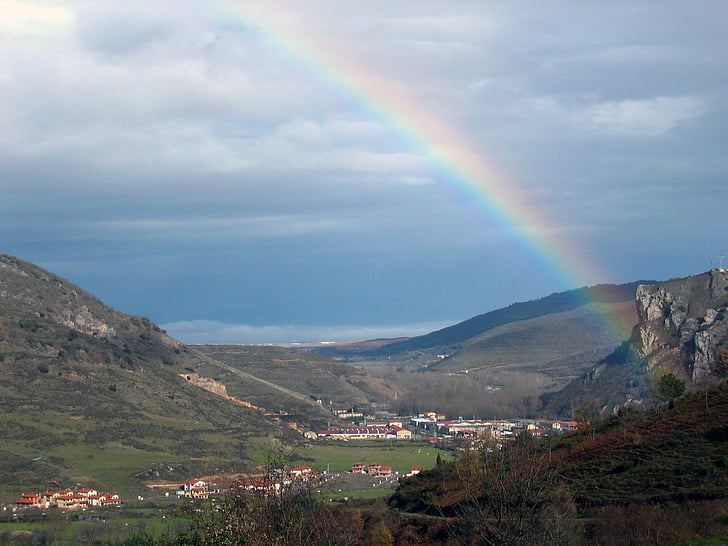 Vale, arco-íris, paisagem, Ezcaray, pessoas, natureza, montanha