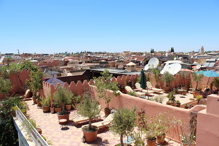Marrakech, Riad, gamlebyen, solterrasse, solseng, Afrika, Nord-Afrika