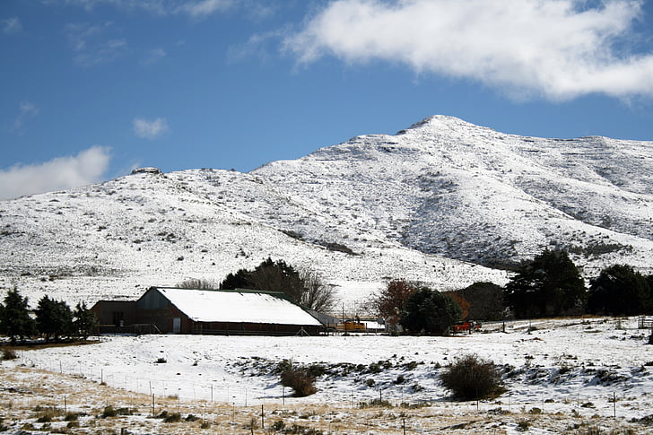 south africa, eastern cape, mountains, snow, winter, peaks, farm house