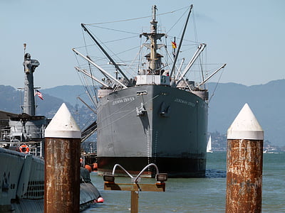 war ship, boat, vessel, museum, water, pacific san francisco, california