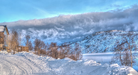 Хиркенес, Норвегия, планини, пейзаж, сняг, природата, зимни