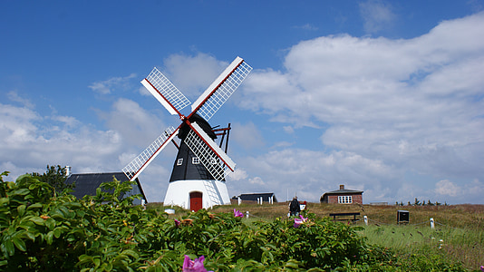 windmill, north sea, römö, mood, denmark, building, pinwheel