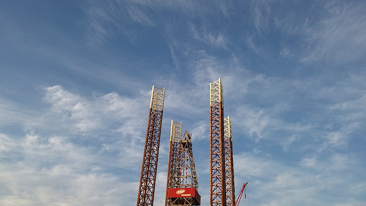 sky, clouds, drill, platform, oil, industry, rig